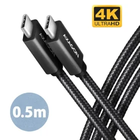 AXAGON BUCM32-CM05AB / SPEED+ kabel USB-C - USB-C / 0.5m / USB 20Gbps / PD 100W 5A / 4K HD / ALU / oplet / černý (BUCM32-CM05AB)