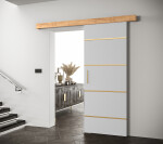 Posuvné dveře Salwador IV Dveře: Bíle mat, Pásky / úchyty: Černá, Horní pojezdová lišta: Dub artisan