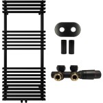 CERANO - Koupelnový radiátorový set Luigi - ústřední vytápění - středové připojení 50 mm - 545W - černá matná - 1200x500 mm CER-663436
