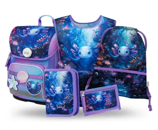 BAAGL SET 5 Ergo Axolotl: aktovka, penál, sáček, zástěra, peněženka (A-34513)