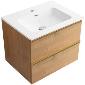 CERANO - Koupelnová skříňka Velora - dub medový, úchytka zlatá + keramické umyvadlo Novo - bílá lesklá - 71x54,5x46,5 CER-979915