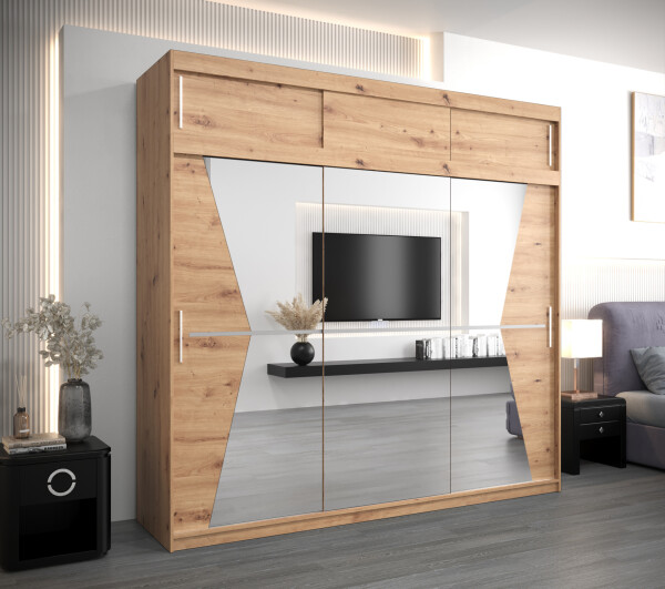 Šatní skříň Abi Ma s nástavcem Barva korpusu: Dub artisan, Rozměry: 250 cm, Dveře: Dub artisan