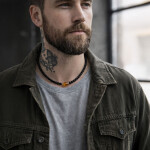 Luxusní pánský náhrdelník Samuel - jantar, turmalín, Černá 47 cm