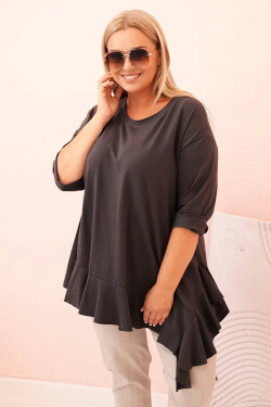 Dámská blůza Plus Size s bavlnou, kapsou a ohrnutým rukávem kiwi UNI