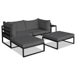 Zahradní set 2+1, stolek 75x30, multifunkční pohovka, kov antracit, tmavě šedá látka
