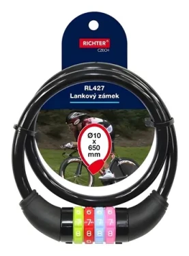 Richter RL.427-3.10x650.CRN / Kódový lankový zámek / O10 mm / 650 mm / barevný číselník (0722-26986)