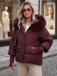 Dámská zimní prošívaná bunda s kožešinou, bordová, FashionStreet TY5742 S