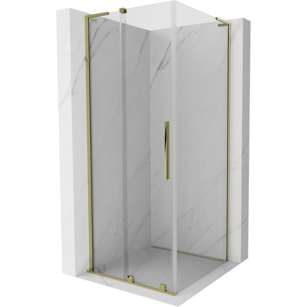 MEXEN/S - Velar L sprchový kout, posuvné dveře 90 x 90, transparent, zlato 871-090-090-03-50