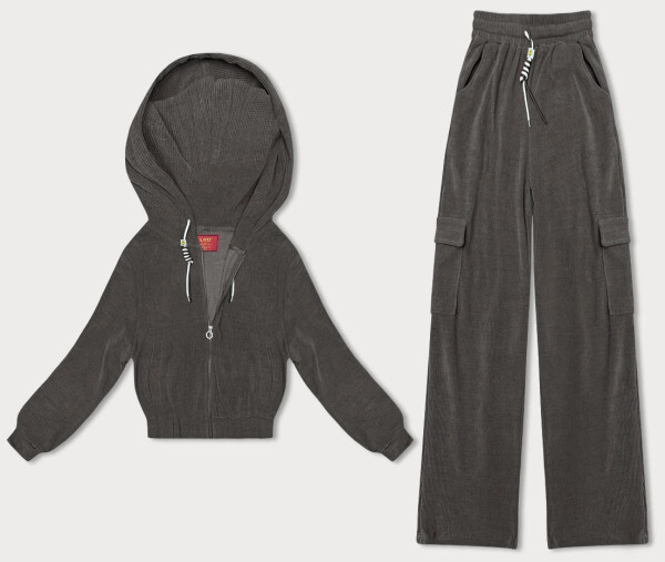 Dámský komplet v grafitové barvě - mikina a kalhoty typu cargo (AMG-322A) odstíny šedé XL (42)