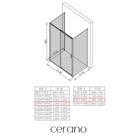 CERANO - Třístěnný sprchový kout Varone LINE U L/P - 6 mm - černá matná, transparentní sklo - 120x90x195 - posuvný CER-DY50514095