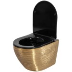 REA - Závěsná WC mísa včetně sedátka RIMLESS Carlo Flat rerno/zlatá REA-C3300