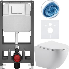 CERANO Kompletní WC set Basic/Cesso - bílá lesklá - WC tlačítko Maxio/Bílá - volně stojící - předstěnová instalace - 49x36 cm - 8050BD85987