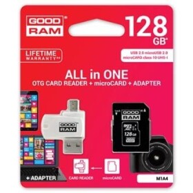 GOODRAM All-In-One 128GB / sada micro SDXC + adaptér + čtečka karet / UHS-I / čtení: 60MBs / zápis: 10 MBs (M1A4-1280R11)