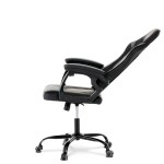 Herní křeslo, šedá a černá ekokůže, houpací mechanika, opěrák 135°