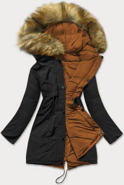 Černo-karamelová oboustranná dámská zimní bunda (M-136) odcienie brązu
