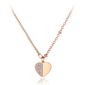 Ocelový náhrdelník Vincentia se zirkony - chirurgická ocel, srdce, Zlatá 43 cm + 5 cm (prodloužení)