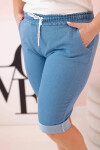 Dámské bavlněné šortky Plus Size s vázáním světlý denim XL