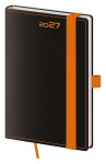 Diář 2027 týdenní kapesní Black Orange s poutkem na propisku