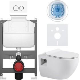 CERANO Kompletní WC set Basic/Dure - bílá lesklá - WC tlačítko Dualo/Bílá - ovládání shora - předstěnová instalace - 51x35 cm