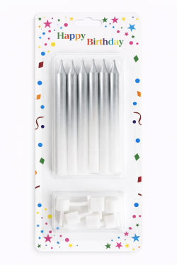 Dortové svíčky HARMONY stříbrno-bílá 6ks