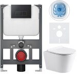CERANO - Kompletní WC set Basic/Carlito - bílá lesklá - WC tlačítko Modulo/Černá - závěsné - nízký modul - předstěnová instalace - 48,5x36,5 CER-8050BD86054