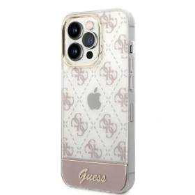 Pouzdro Guess PC/TPU Peony Glitter Script Logo iPhone 14 Pro růžové