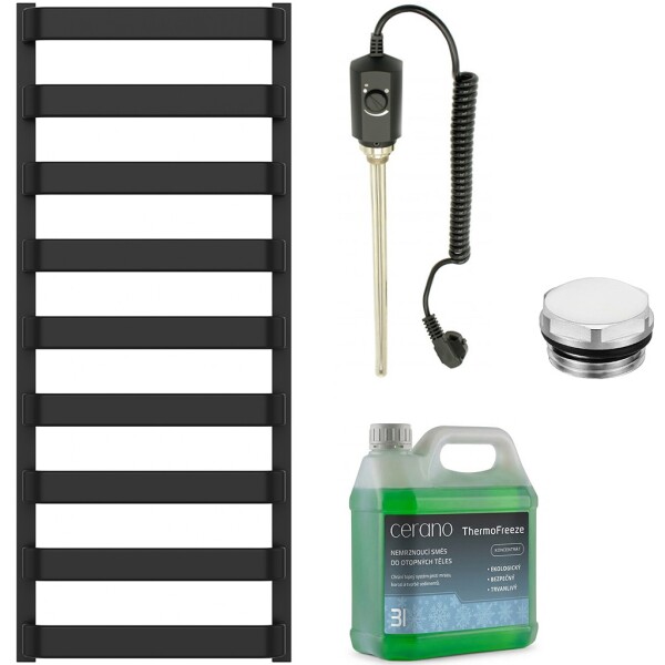 CERANO - Koupelnový elektrický radiátorový set Adriano - 600W - černá matná - 1200x500 mm CER-585424