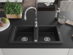 MEXEN/S - Mario granitový dřez 2-bowly včetně baterie Savita, černá/stříbrná metalik 6504-73-672601-00