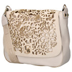 Elegantní dámská koženková crossbody kabelka LB Flower, béžová