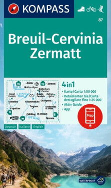 Breuil-Cervinia, Zermatt 1:50 000 / turistická mapa KOMPASS 87