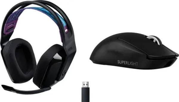 Logitech G535 Lightspeed černá + G PRO X SuperLight 2 / Bezdrátová sada sluchátek a myši / mikrofon / LIGHTSPEED