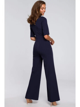 Dámský elegantní overal se zavazováním za krkem S243 tmavě modrý - Stylove 2XL