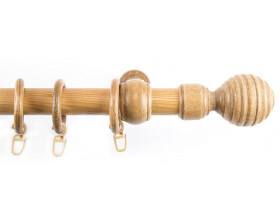 Záclonová tyč s háčky Granát 160 cm, přírodní dřevěná