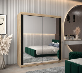 Šatní skříň Abi T3 Barva korpusu: Dub Sonoma, Rozměry: 180 cm, Dveře: Černá