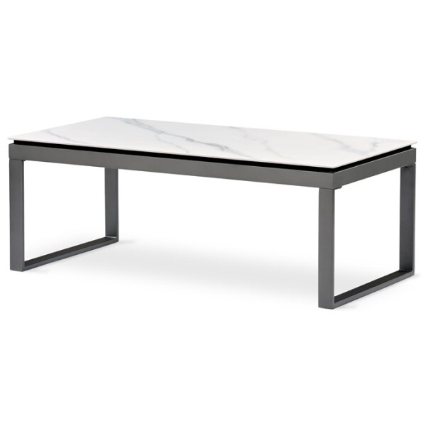 Stůl konferenční, deska slinutá keramika 120x60, bílý mramor, nohy šedý kov