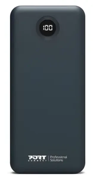 PORT CONNECT vestavěné USB-C kabely 10 000 mAh černá / Powerbanka / LCD displej / USB-C PD / USB-A QC (907006)