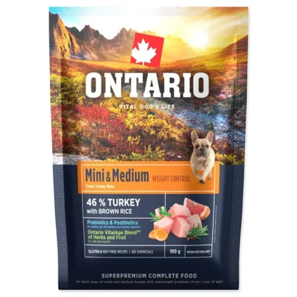 Ontario Mini Medium Weight Control Turkey Brown Rice 100g - vzorek (214-13169)