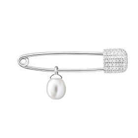 Stříbrná brož s řiční perlou a zirkony Spínací špendlík, stříbro 925/1000, Bílá