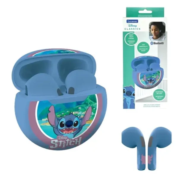 Lexibook Stitch sluchátka do uší modrá / Sluchátka / Bluetooth / s mikrofonem / nabíjecí pouzdro / dotykové ovládání (HPBT05D)
