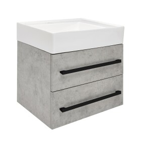 Koupelnová skříňka s umyvadlem a černou úchytkou SAT Cube Way 60x53x46 cm beton mat CUBE46C602BESATCW CUBE46C602BESATCW