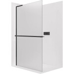 CERANO Sprchová zástěna Walk-in Onyx L-levá vzpěra - 8 mm + polička/držák na ručníky - černá matná, mléčné sklo - 90x200 cm