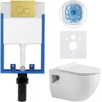 CERANO - Kompletní WC set Profi/Dure - bílá lesklá - WC tlačítko Duo/Zlatá - pro zazdění - 51x35 CER-8050BD84284