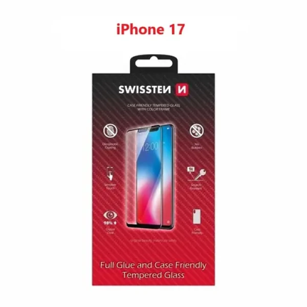 SWISSTEN FULL GLUE COLOR FRAME CASE FRIENDLY sklo pro Apple iPhone 17 černá (54501881)