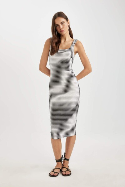 DEFACTO Square Neck Striped Ribbed Camisole Sleeveless Midi Dress