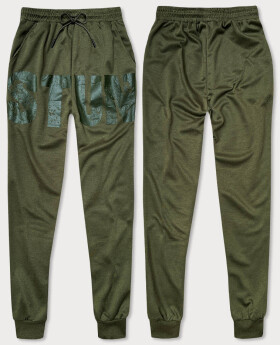 Pánské teplákové kalhoty v khaki barvě s potiskem (8K191) Barva: odcienie zieleni, Velikost: XL