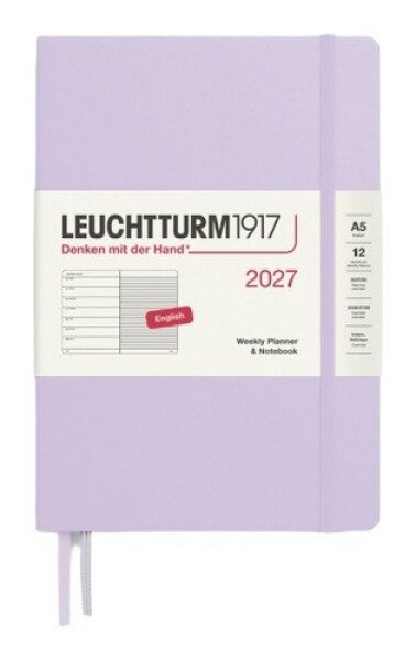 Týdenní plánovač & Zápisník Lilac, Medium A5 2027, anglicky