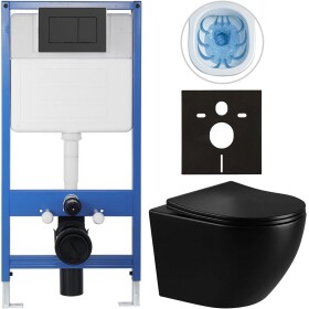 CERANO Kompletní WC set Profi/Cesso - černá lesklá - WC tlačítko Classic/Černá matná - předstěnová instalace - 49x36 cm