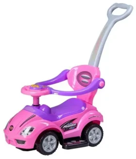ECOTOYS Odrážedlo se zvuky a vodící tyčí Auto růžová