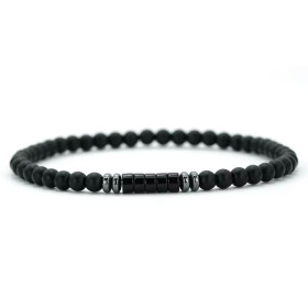 Pánský korálkový náramek Nero - 4 mm obsidián, achát, Černá 19 cm