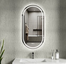 Erga Lyra, oválné LED zrcadlo 50x100cm, 3 barvy světla, přední a zadní osvětlení, vyhřívací podložka proti zapaření, ERG-V01-LYRA-5010-CL